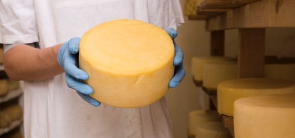 uomo tiene in mano formaggio