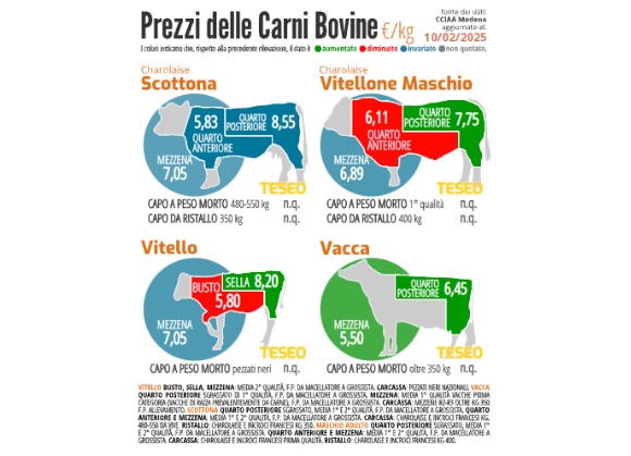 Quotazioni carne bovina (Cciaa di Modena): torna il segno ‘meno’ e compare anche il ‘non quotato’